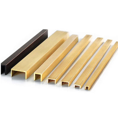 Hồ sơ đùn được chải bằng đồng thau Tile Trim 12mm Tường chuyển tiếp Hình dạng chữ U